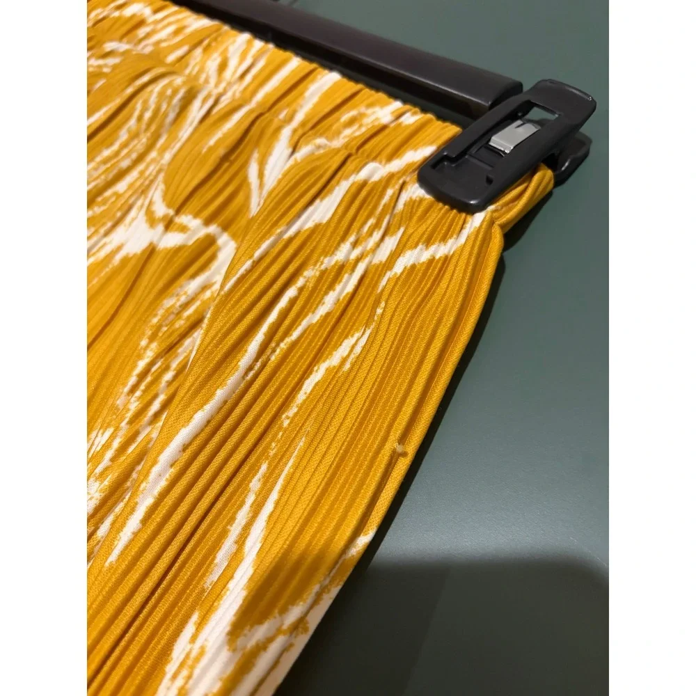Rafaella Mustard Yellow White Abstract Pleated Wide Leg Pants Small - Picture 4 of 7